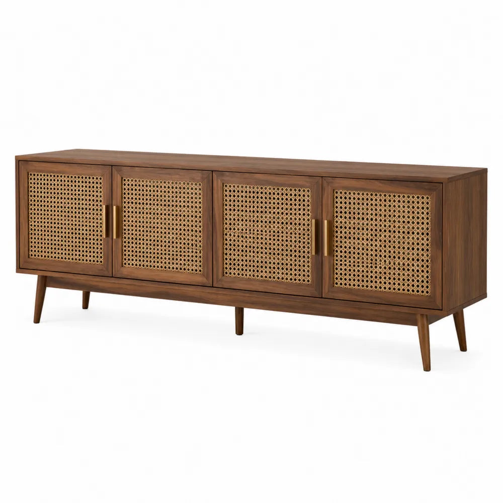 Mobile TV in legno e rattan marrone noce