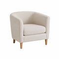 Poltrona in tessuto beige con gambe in legno