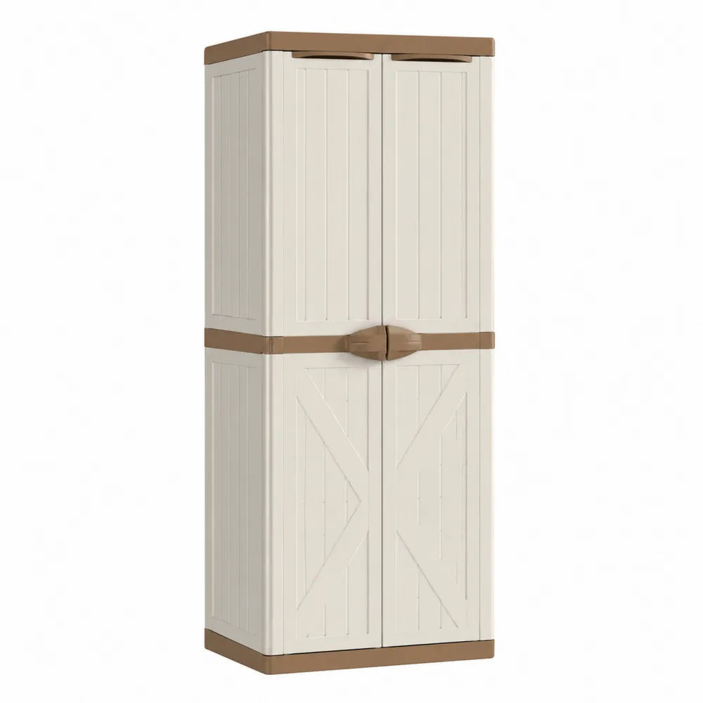 Armadio alto doppio ante in plastica beige e marrone 170x65x45 cm