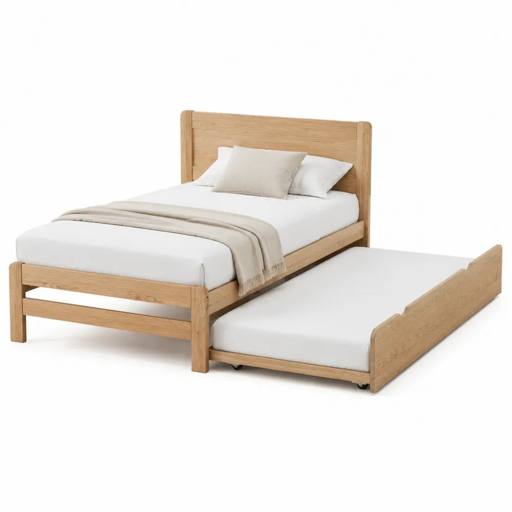 Letto Singolo con Letto Estraibile in Legno di Rovere