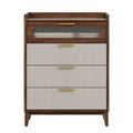 Cassettiera alta in legno con vetro scanalato e 4 cassetti