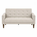 Divano 2 Posti in Tessuto Beige con Gambe in Legno