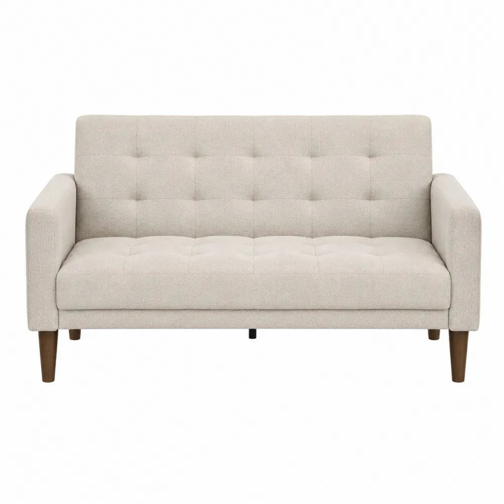 Divano 2 Posti in Tessuto Beige con Gambe in Legno