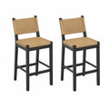 Set di 2 sgabelli in legno e rattan intrecciato nero/naturale