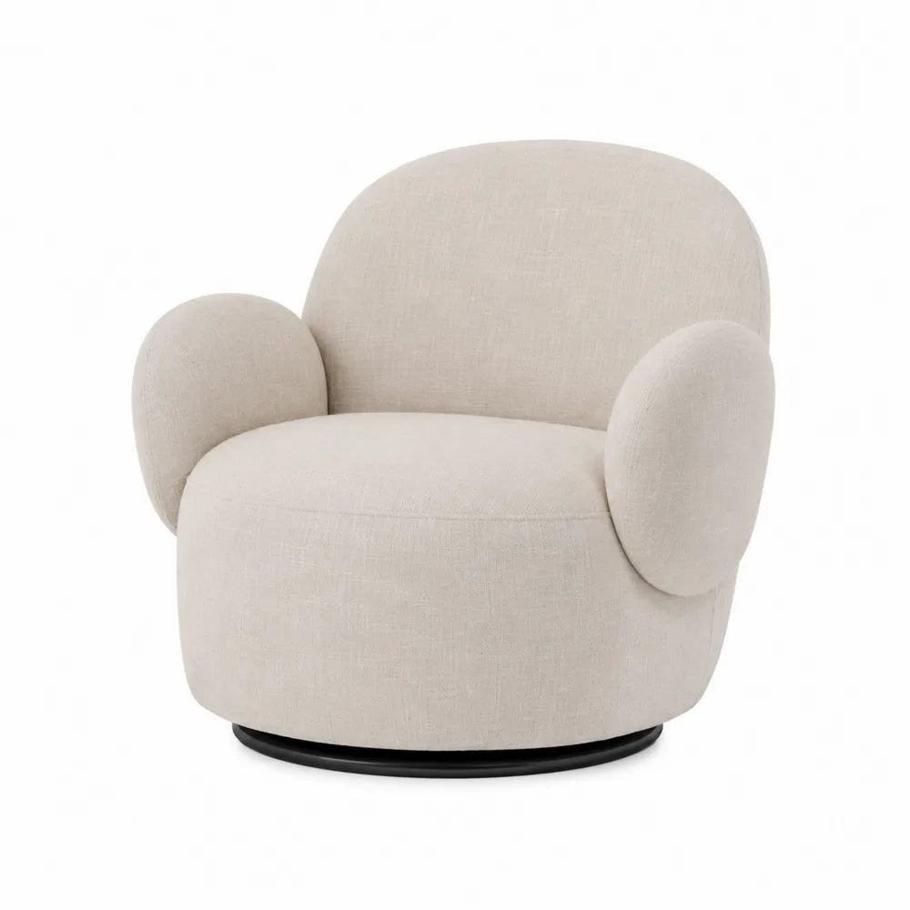 Poltrona girevole in tessuto beige con base nera
