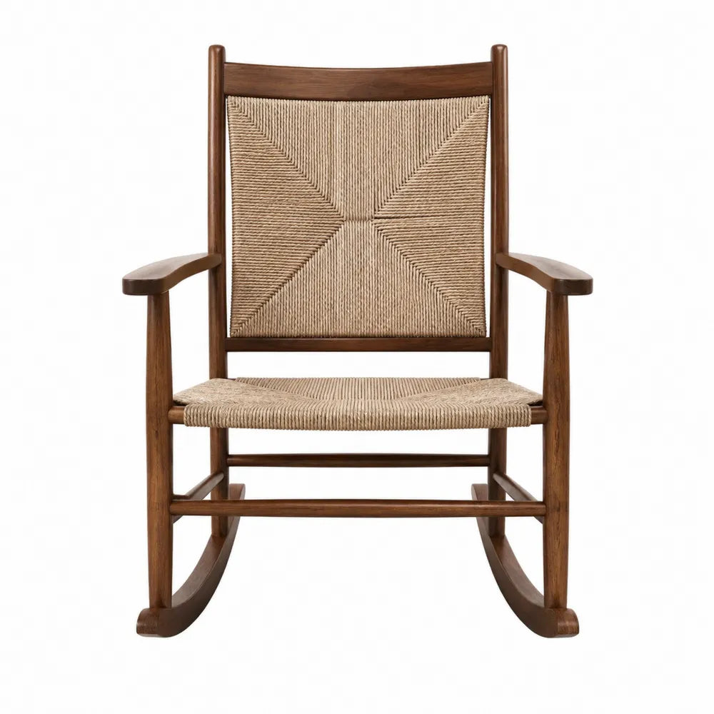 Sedia a dondolo in legno e corda beige