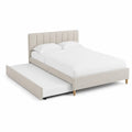 Letto matrimoniale in tessuto beige con letto estraibile