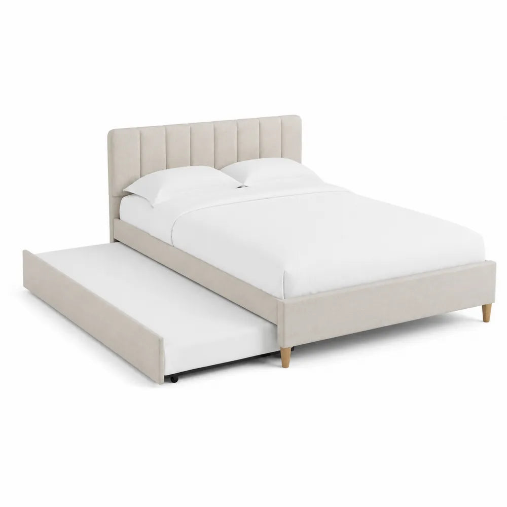 Letto matrimoniale in tessuto beige con letto estraibile