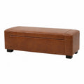 Panca contenitore rivestita in ecopelle marrone con piedi in legno 120x40x45 cm