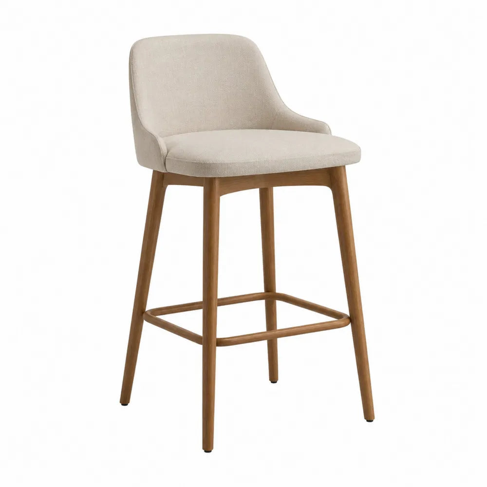 Sgabello da bar in legno e tessuto poliestere beige