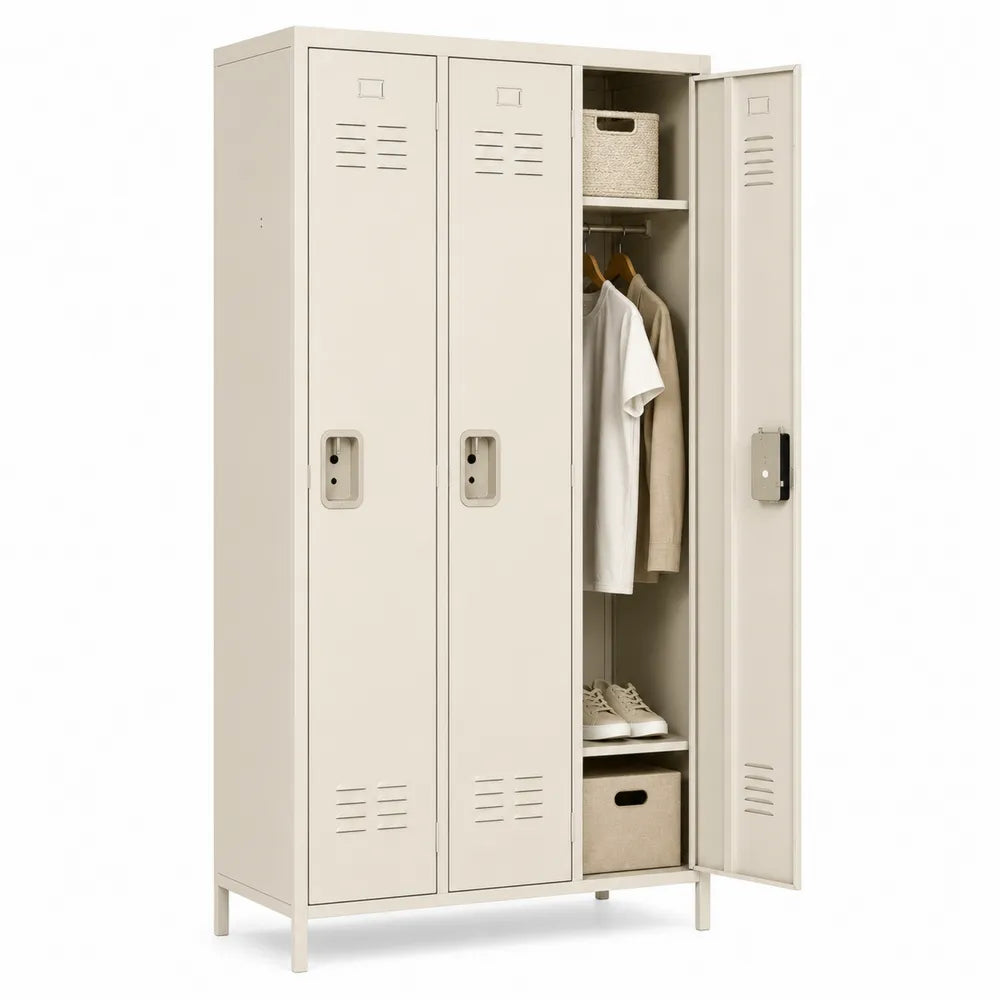 Armadio metallico a tre ante in acciaio beige 180x90x45 cm