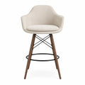 Sgabello da bar in tessuto beige con struttura in legno e metallo
