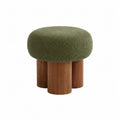 Sgabello rotondo in tessuto verde con gambe in legno