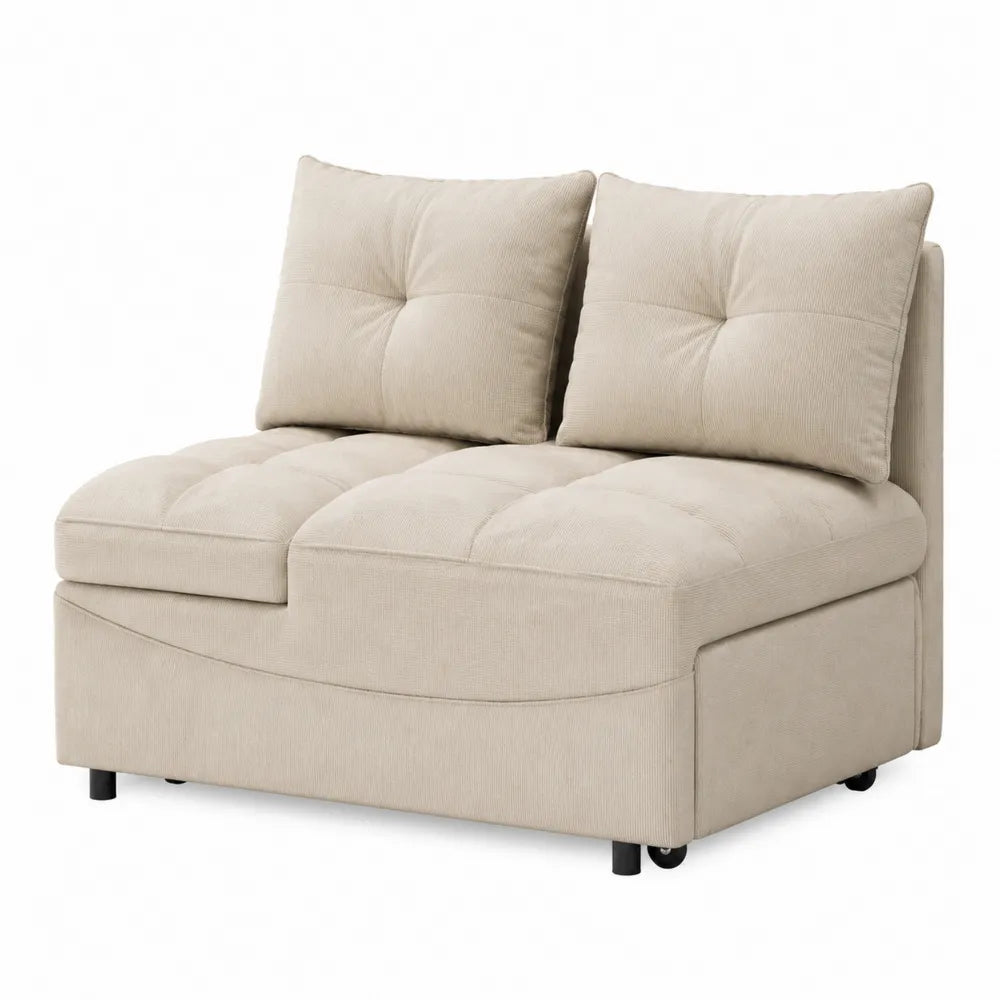 Divano modulare in tessuto di cotone beige con cuscini