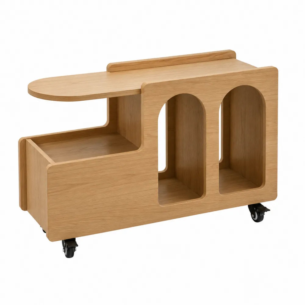 Carrello in Legno con Rotelle e Spazi Portaoggetti