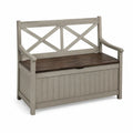 Panca con schienale incrociato in legno, 125x45x90 cm, grigio e marrone