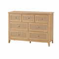 Cassettiera in legno di quercia e rattan naturale a 7 cassetti