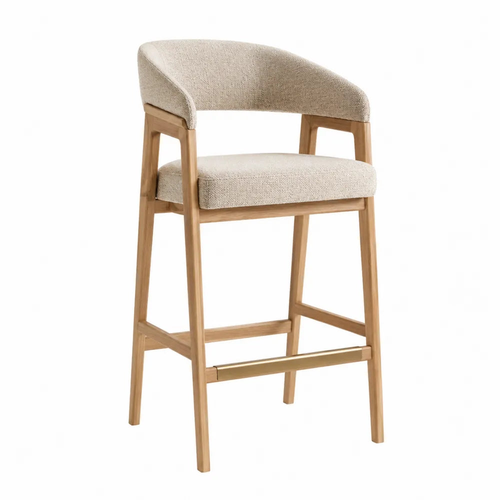 Sgabello da Bar in Legno e Tessuto Beige