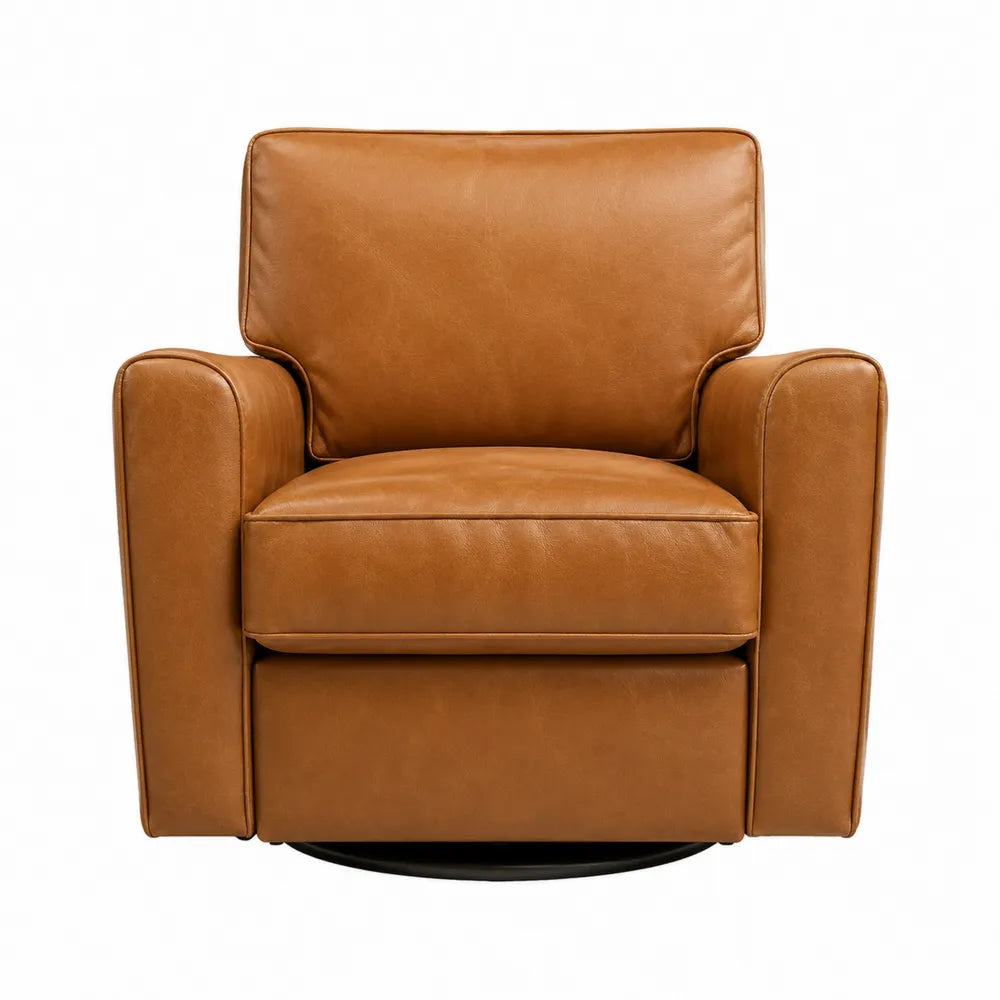 Poltrona girevole in ecopelle marrone chiaro