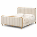 Letto matrimoniale in legno e tessuto beige 200x160 cm