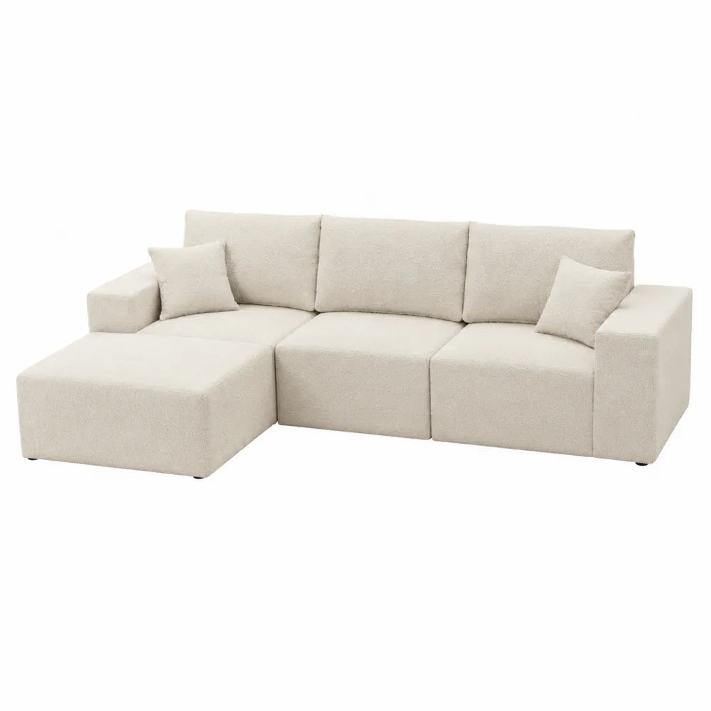 Divano angolare in tessuto poliestere con chaise longue beige