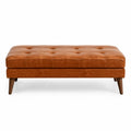 Panca rettangolare in pelle marrone con gambe in legno