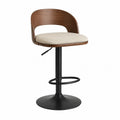 Sgabello in legno e metallo regolabile con seduta in tessuto beige