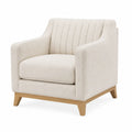 Poltrona in tessuto poliestere beige con gambe in legno