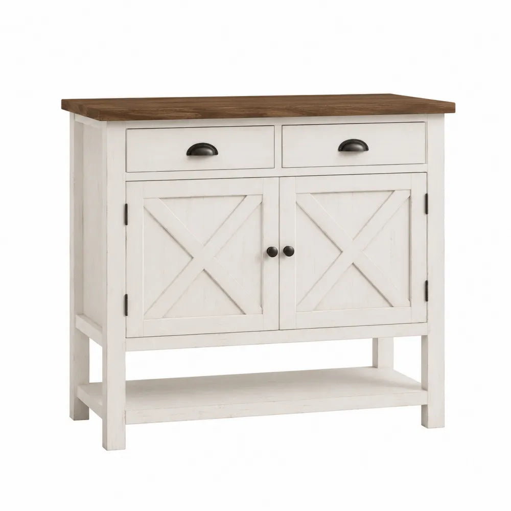 Credenza in legno bianco con 2 cassetti e 2 ante, 100x40x90 cm