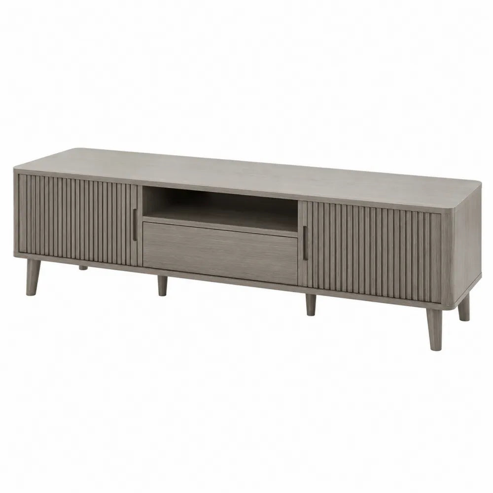 Mobile TV in legno massello grigio con ante e cassetto 140x40x50 cm