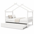 Letto a Casetta con Materasso e Cassetto Estraibile in Legno Bianco