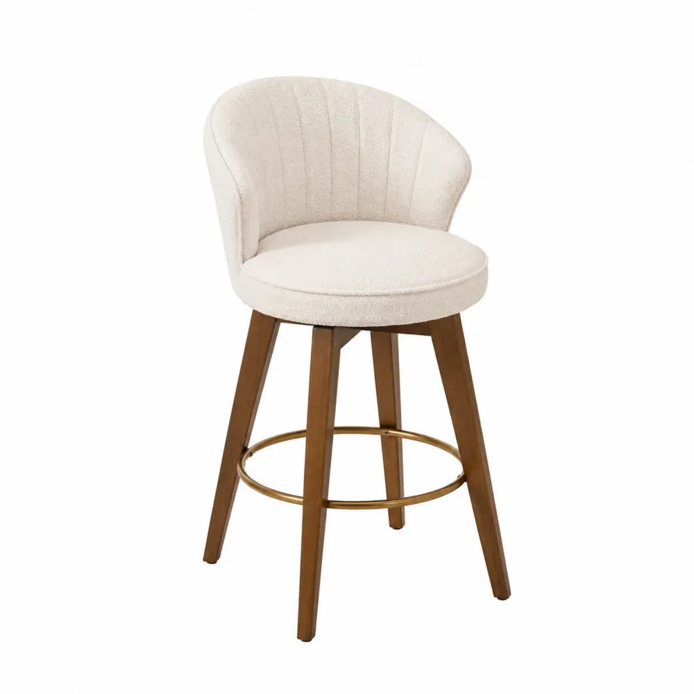 Sgabello da bar in tessuto beige con base in legno di faggio