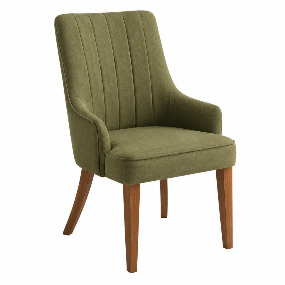 Sedia in tessuto verde oliva con gambe in legno