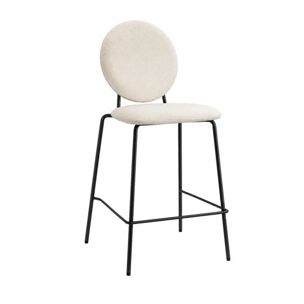 Sgabello da Bar in Metallo con Seduta in Tessuto Beige