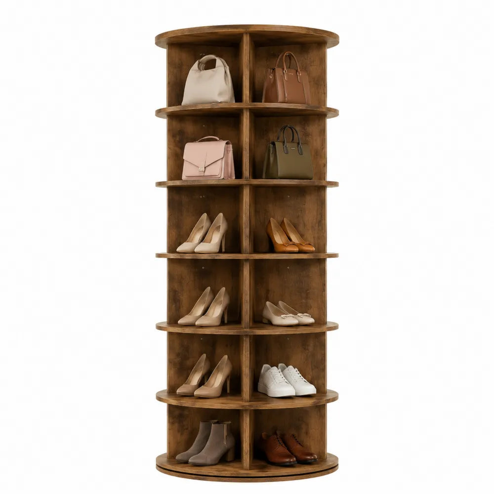 Scaffale Rotante in Legno di Quercia per Scarpe e Borse
