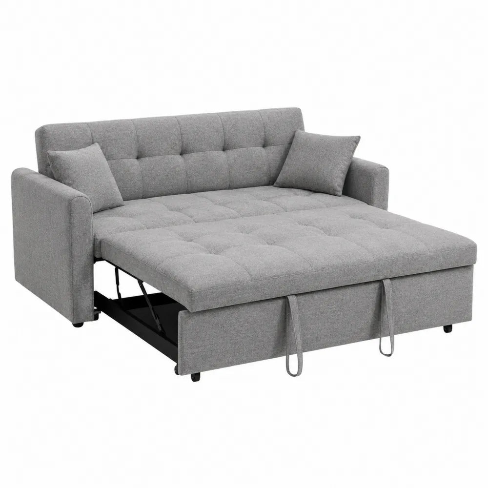 Divano letto in tessuto poliestere grigio con cuscini