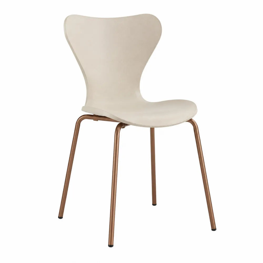 Sedia in plastica con gambe in metallo, crema e bronzo