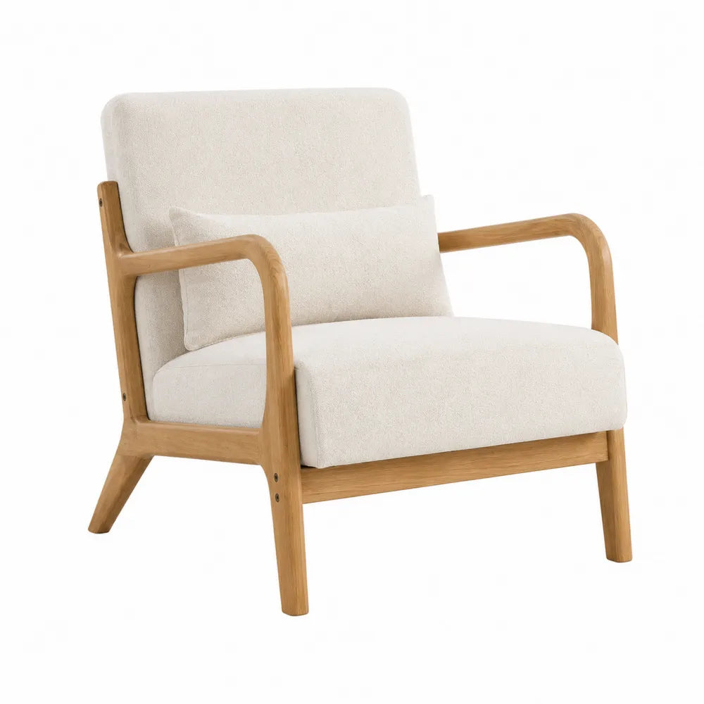 Poltrona con struttura in legno e tessuto bianco