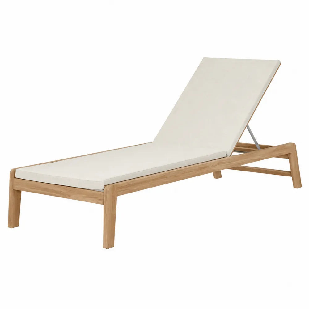 Lettino prendisole in legno teak con cuscino in poliestere crema