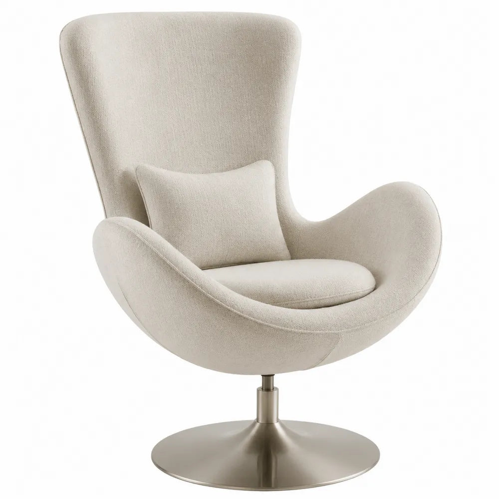 Poltrona girevole in tessuto beige con base in metallo