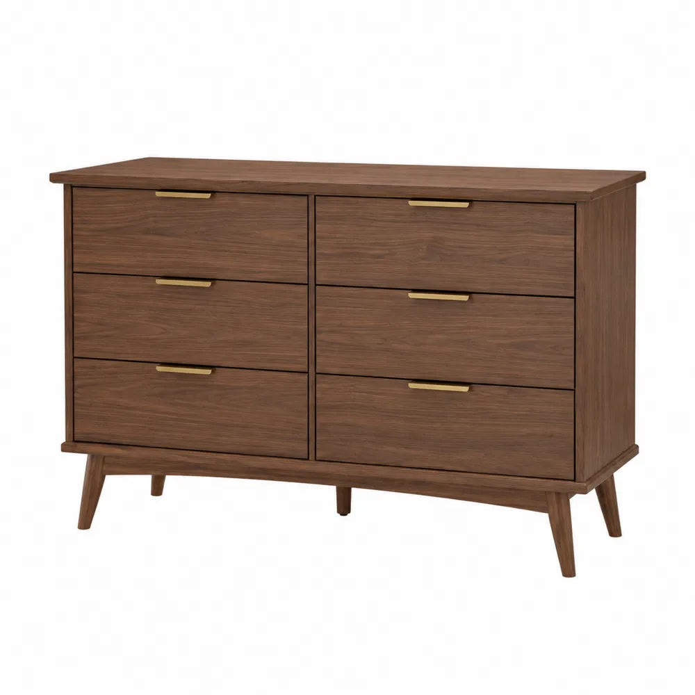Cassettiera in legno di quercia marrone con 6 cassetti