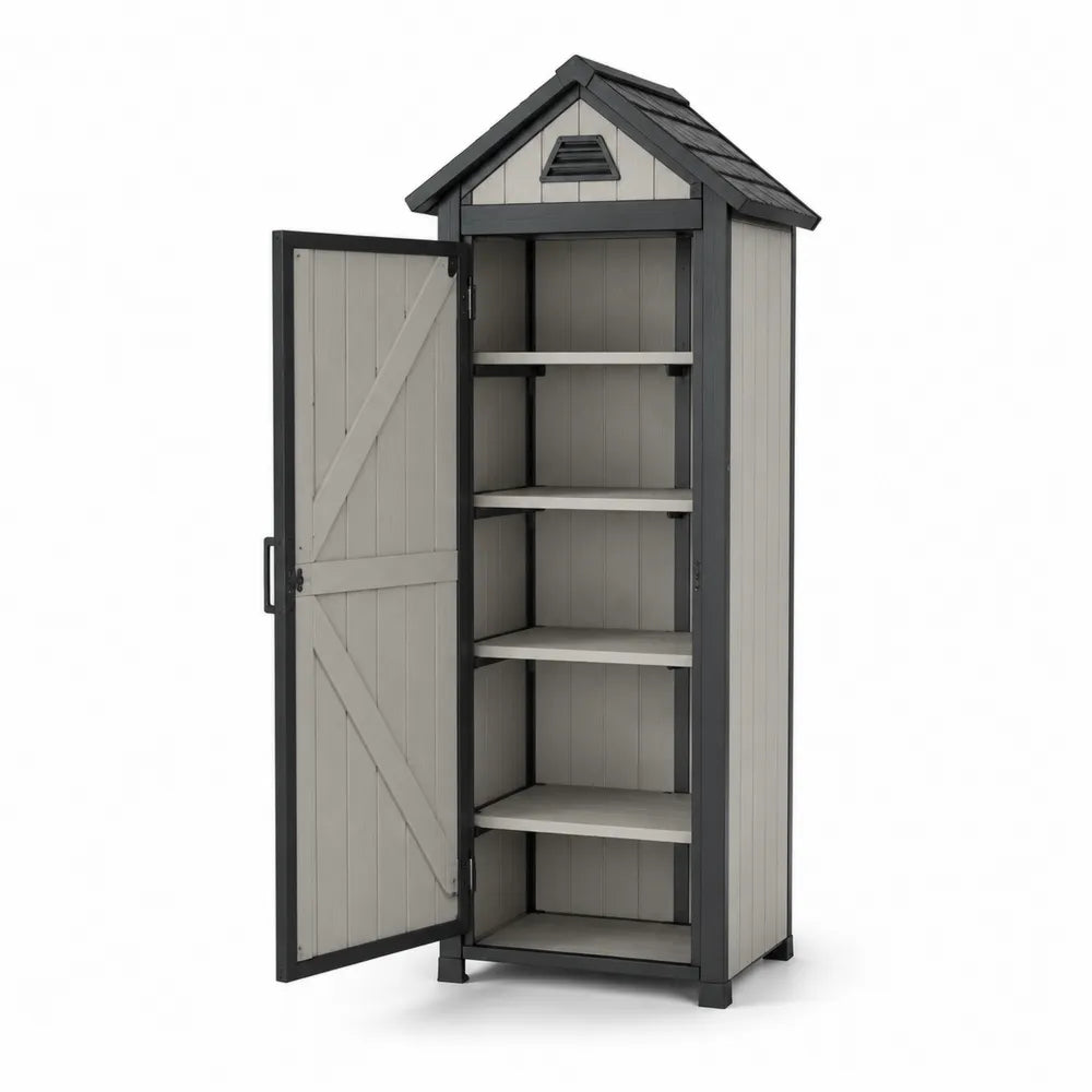 Armadio da Giardino in Plastica e PVC Grigio/Nero 181x70x50 cm