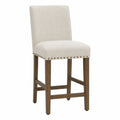 Sgabello bar in legno con seduta in tessuto beige