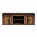 Panca in legno con cuscino in pelle sintetica marrone