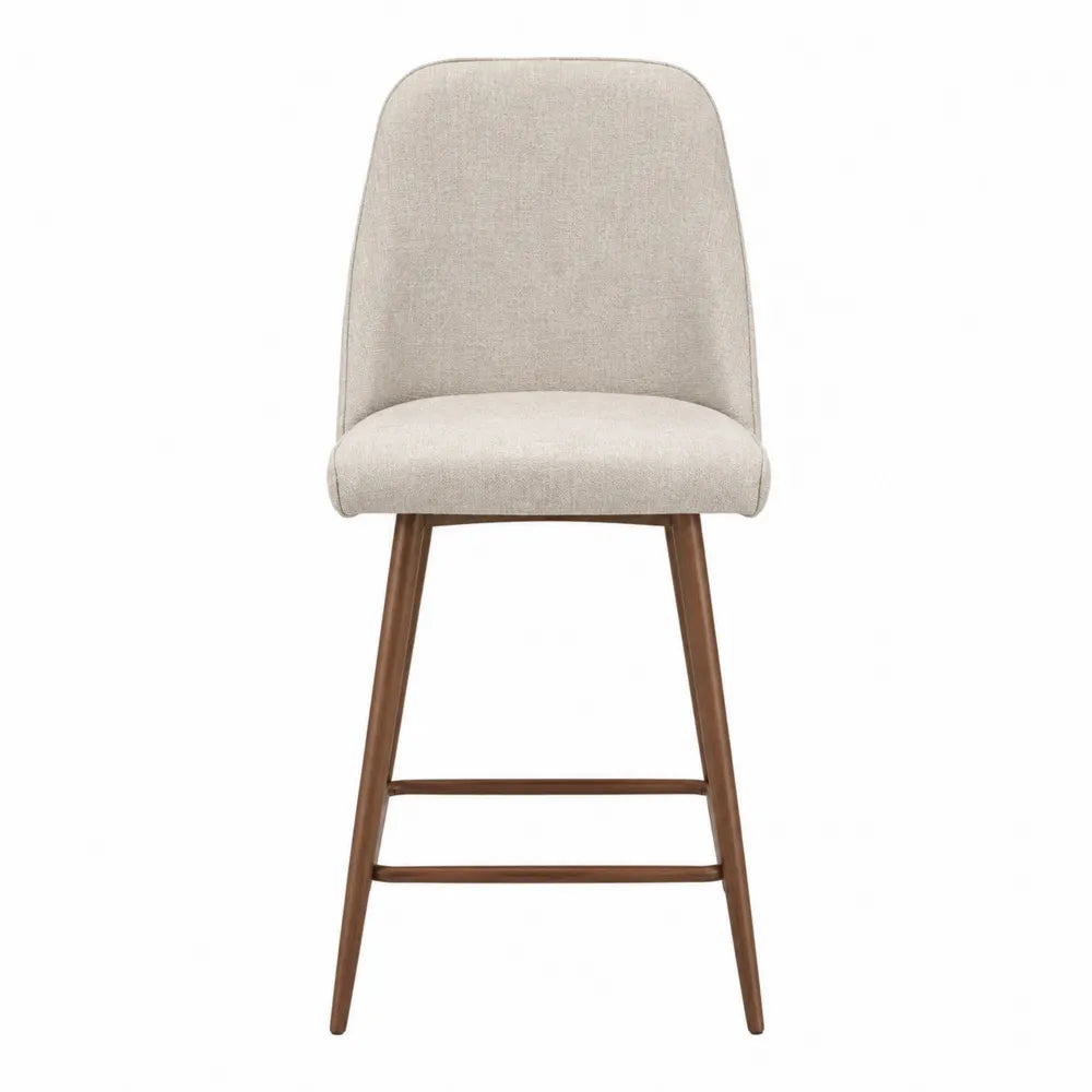 Sgabello da bar in tessuto beige con gambe in legno