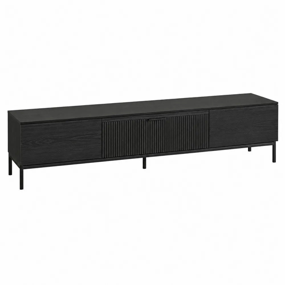 Mobile TV nero in MDF con ante scorrevoli 180x45x40 cm