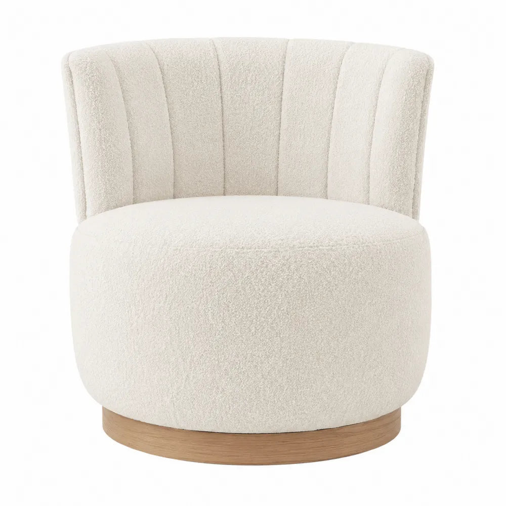 Poltrona Girevole in Bouclé con Base in Legno