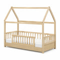 Letto per bambini in legno massello naturale forma casetta 140x70 cm