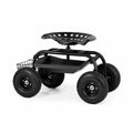 Sgabello da giardinaggio in metallo nero con ruote regolabili