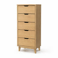 Cassettiera in legno massello rovere a 5 cassetti